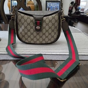Gucci Signature Brown and Green Crossbody Bag